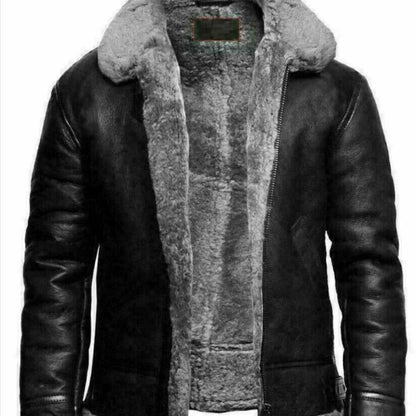 Men's Leather-fur One-piece Lapel Winter Cold-proof Leather Jacke