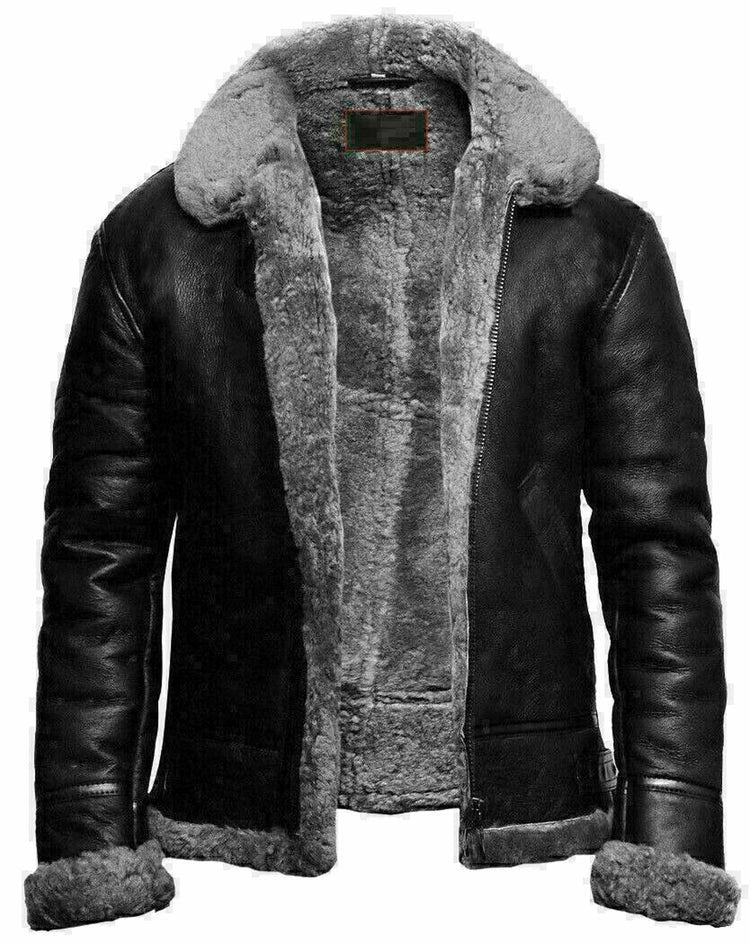 Men's Leather-fur One-piece Lapel Winter Cold-proof Leather Jacke