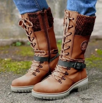 Winter High Square Heel Round Head Sewing Line Plus Size Martin Boots